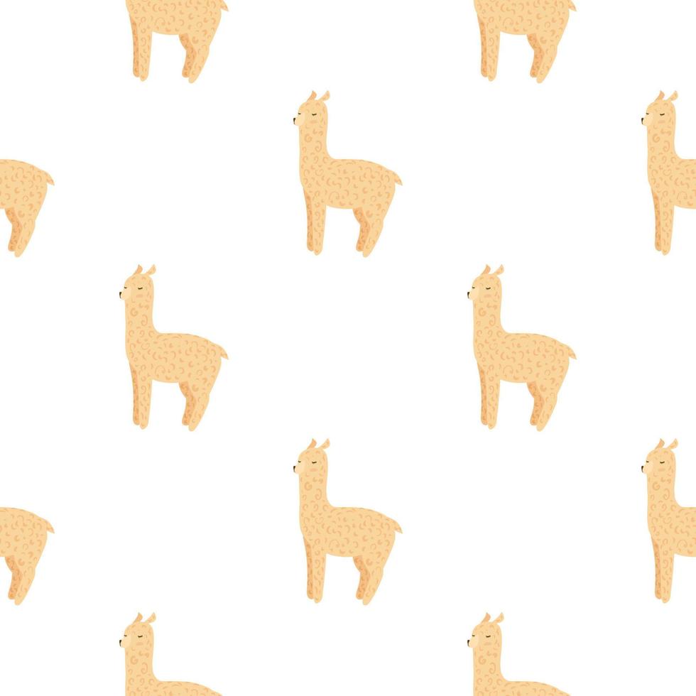 Cheerful alpaca seamless pattern. Background with funny llama in doodle style for fabric. vector