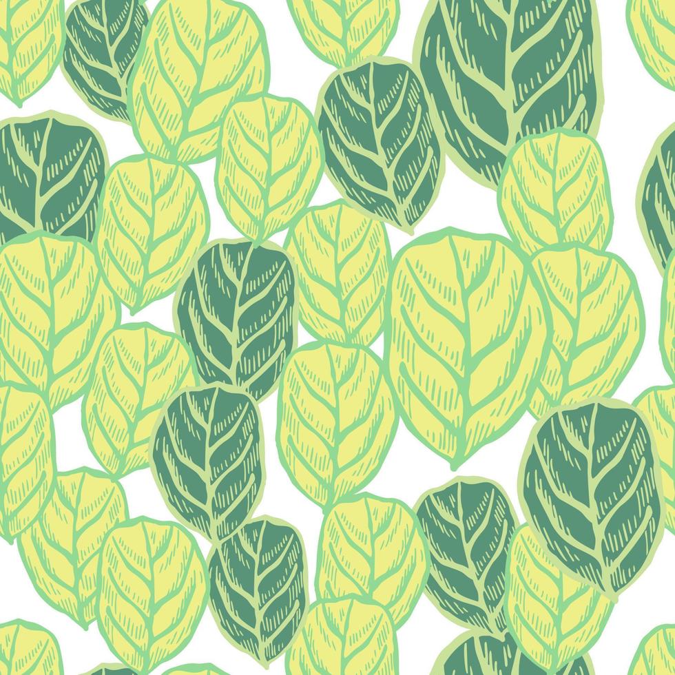 Seamless pattern engraved tree leaves. Vintage background botanical with foliage in hand drawn style. vector