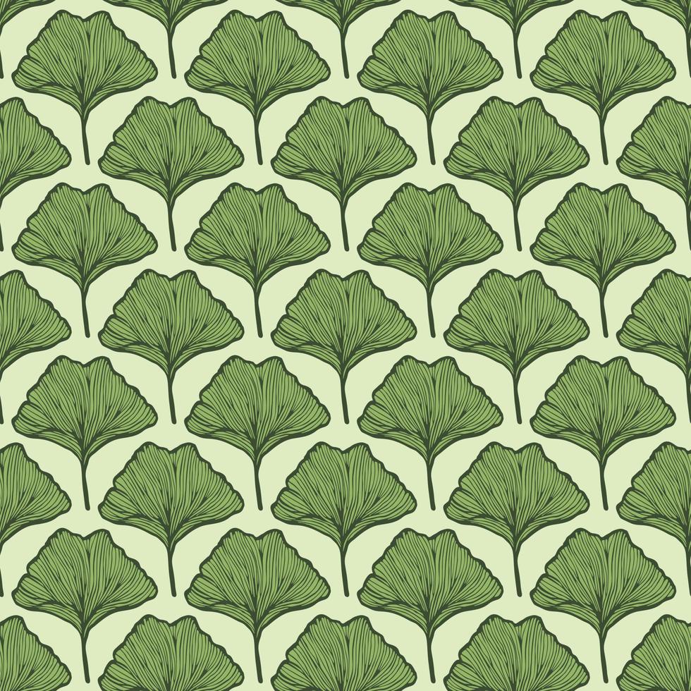 Seamless pattern engraved leaves Ginkgo Biloba. Vintage background botanical with foliage in hand drawn style. vector