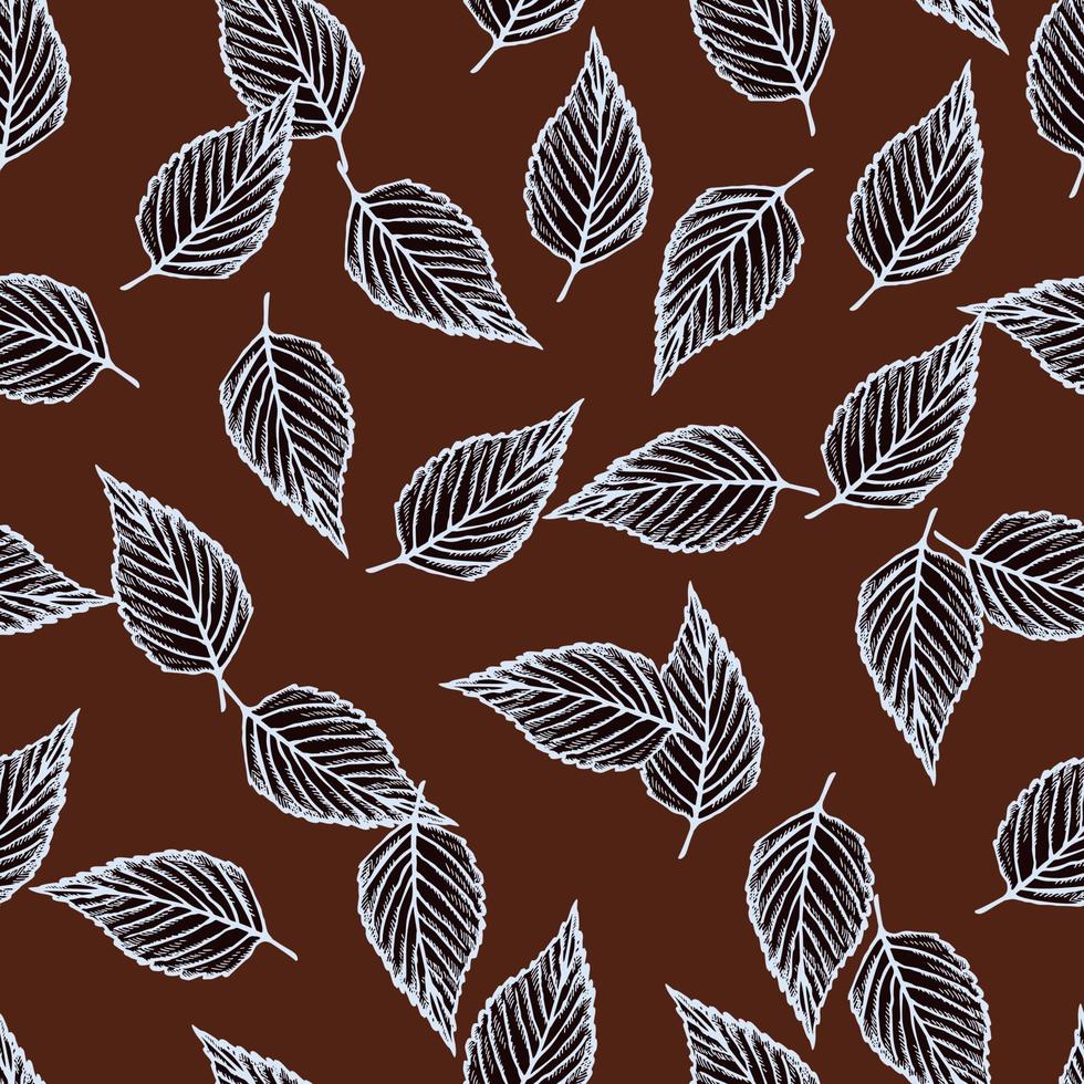 hojas de árbol grabadas de patrones sin fisuras. fondo vintage botánico con follaje en estilo dibujado a mano. vector