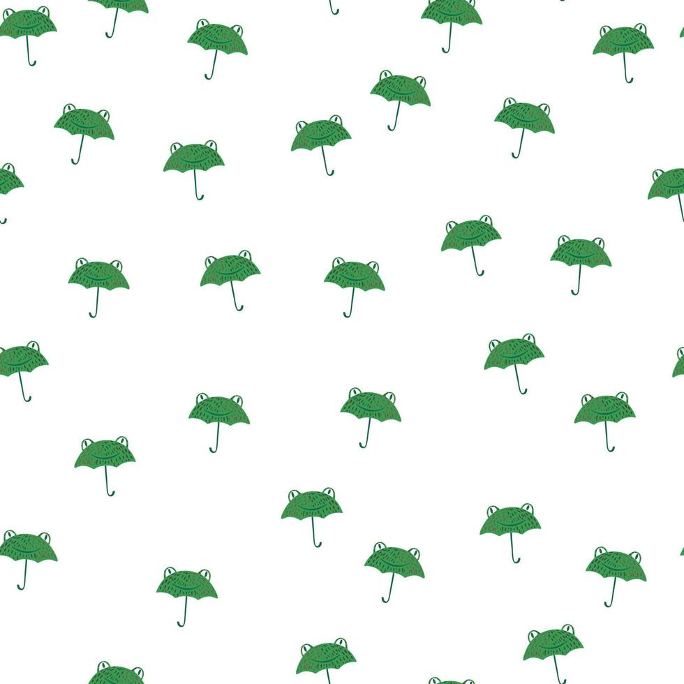 Seamless pattern cute frog umbrella. Background of funny accessory shape head toad in doodle style. vector