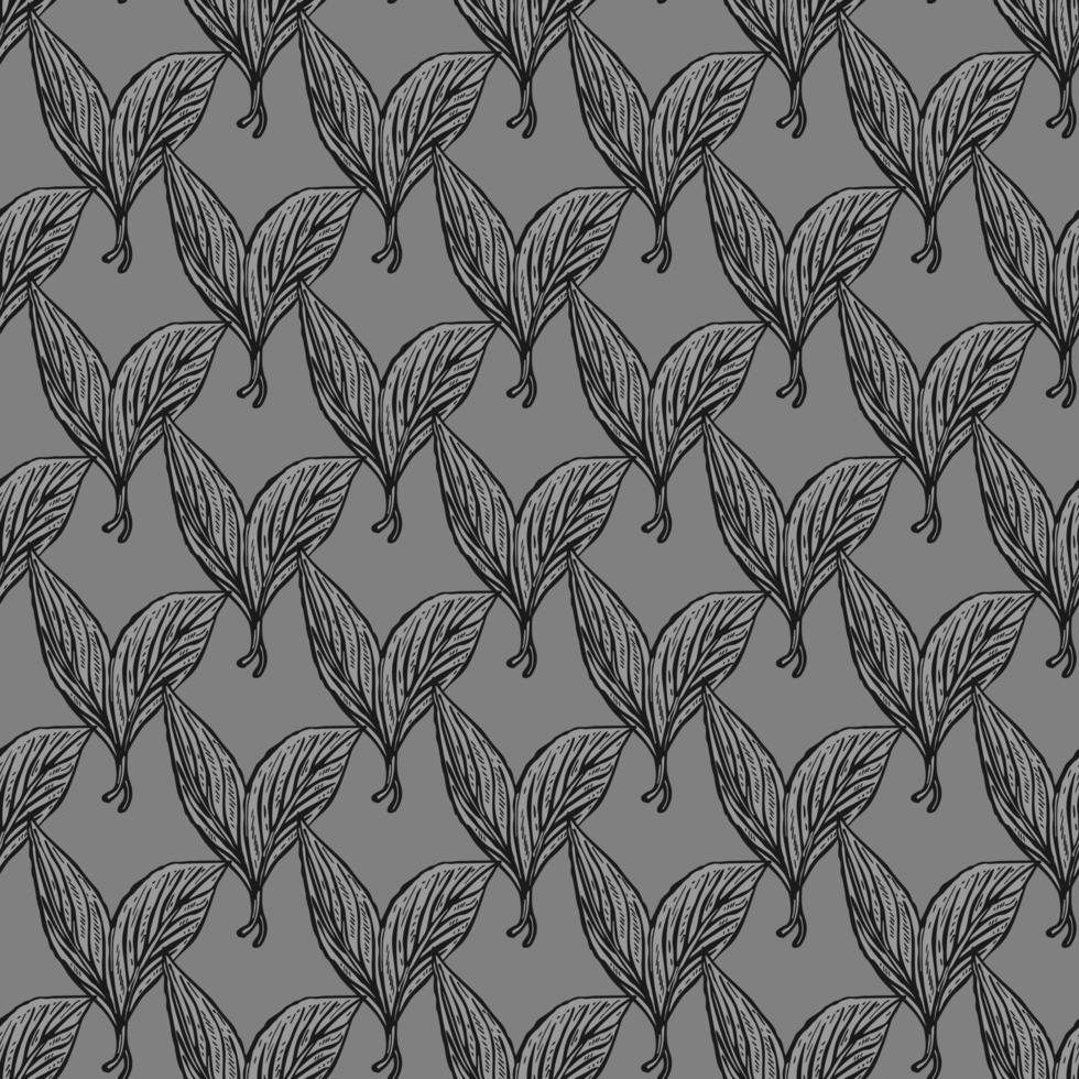Seamless pattern engraved leaves. Vintage background of tea leaf in hand drawn style. vector