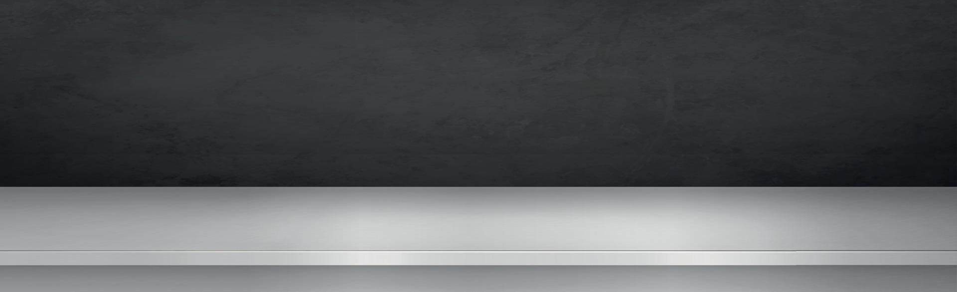 Metallic steel table top on dark panoramic background - Vector