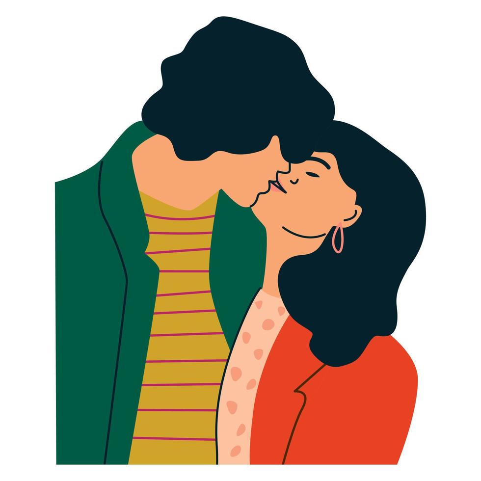 una pareja romántica besándose. ilustración de un hombre y una mujer abrazándose y besándose. un concepto de citas y enamoramiento. vector