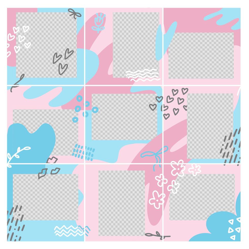 Design of editable social network square post templates. Valentine s day theme for marketing on social media frames, stories in puzzles, backgrounds, banners. Vector Valentine illustration elements