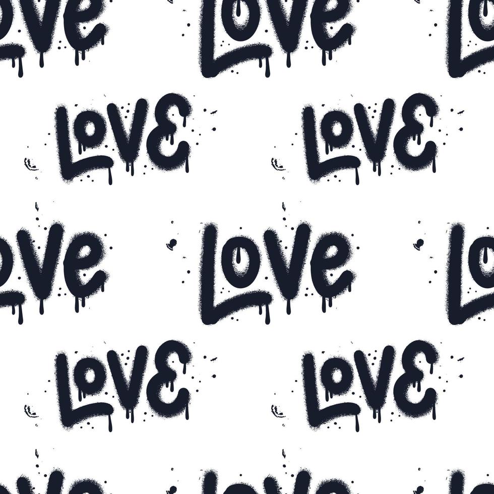 Seamless pattern with hand drawn word love. Urban graffiti text isolated on white background. Abstract sprayed grunge texture, typographic and calligraphic print. Vector illustration.