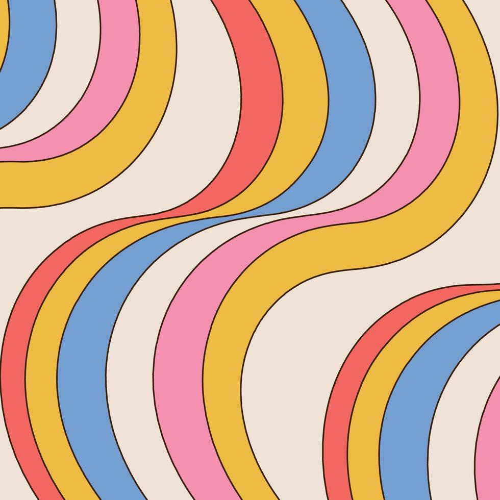 Retro striped background of the 70s style. Abstract vintage backdrop. Rainbow vector illustration in simple linear style - design templates - hippie style
