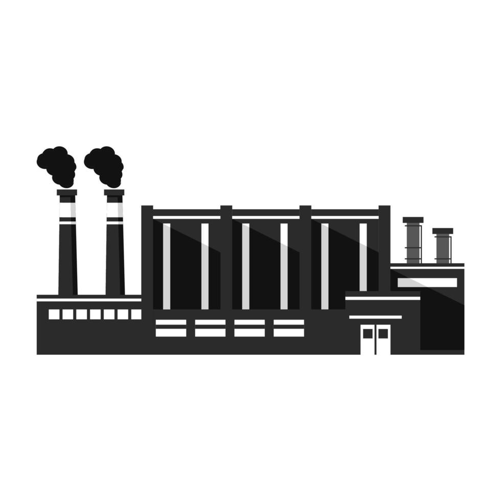 Industrial factory black silhouette icon.Chimney plant building facade.Flat style a vector. vector