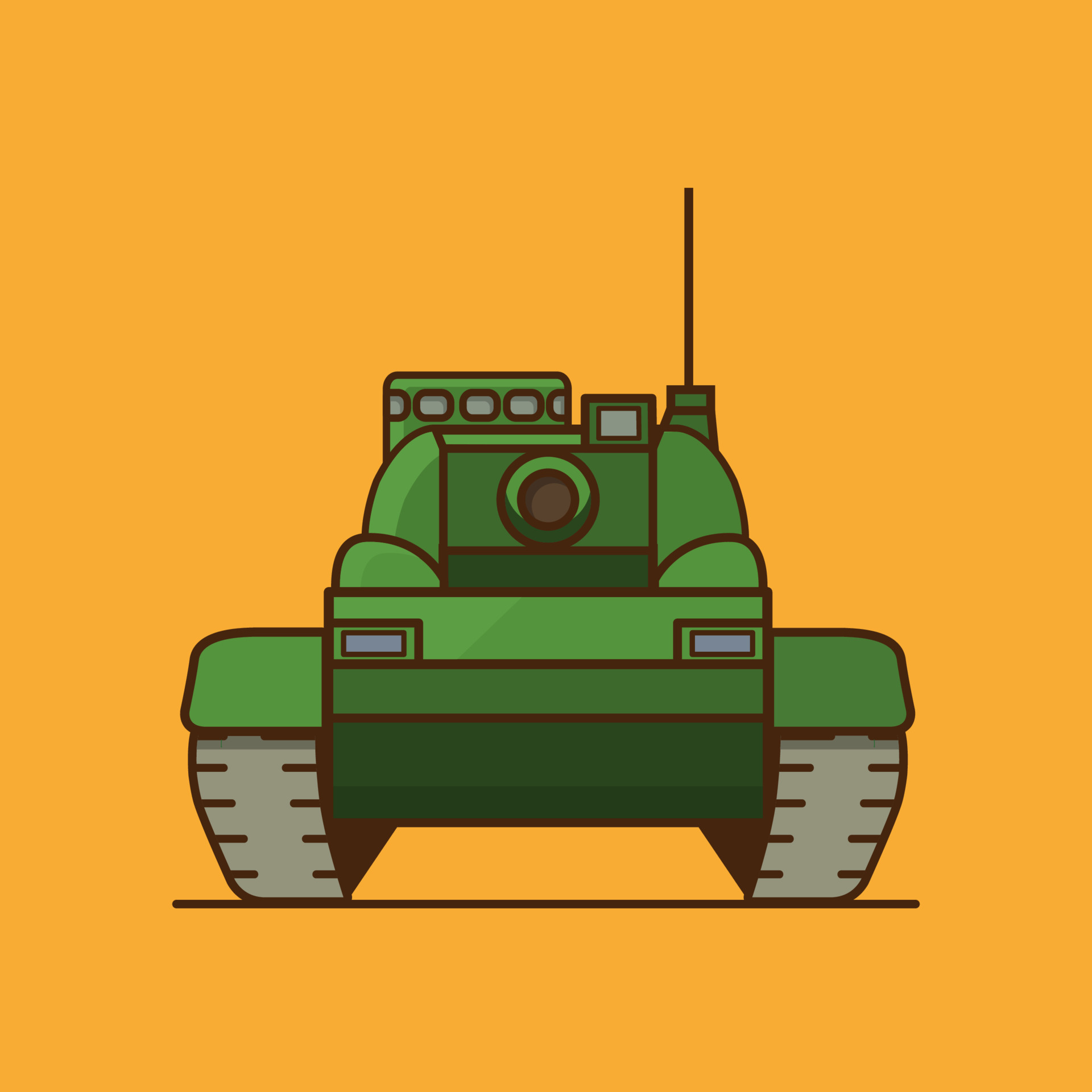Modern military tank front view. Flat vector.Front view.Armored