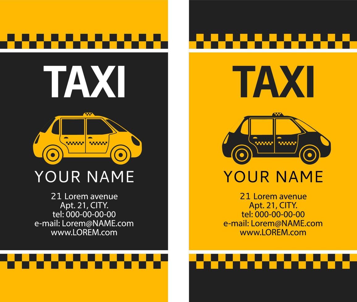 Business card of the taxi. Service of a call of the cab car. Flat illustration vector.Isolated on a white background. Vehicle side view. vector