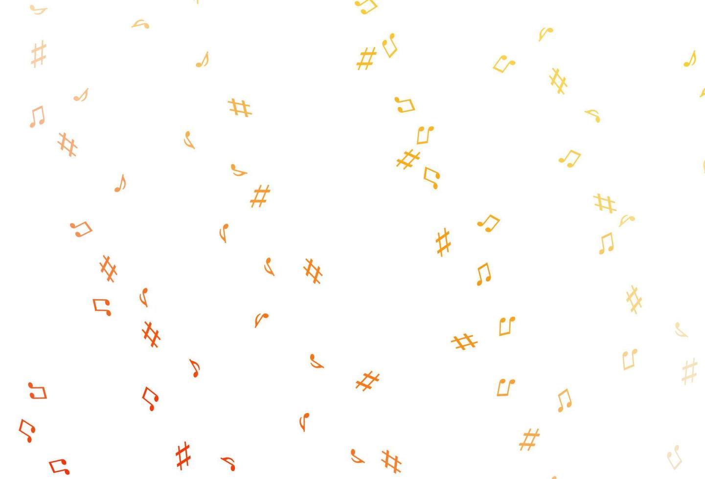 textura de vector amarillo claro, naranja con notas musicales.