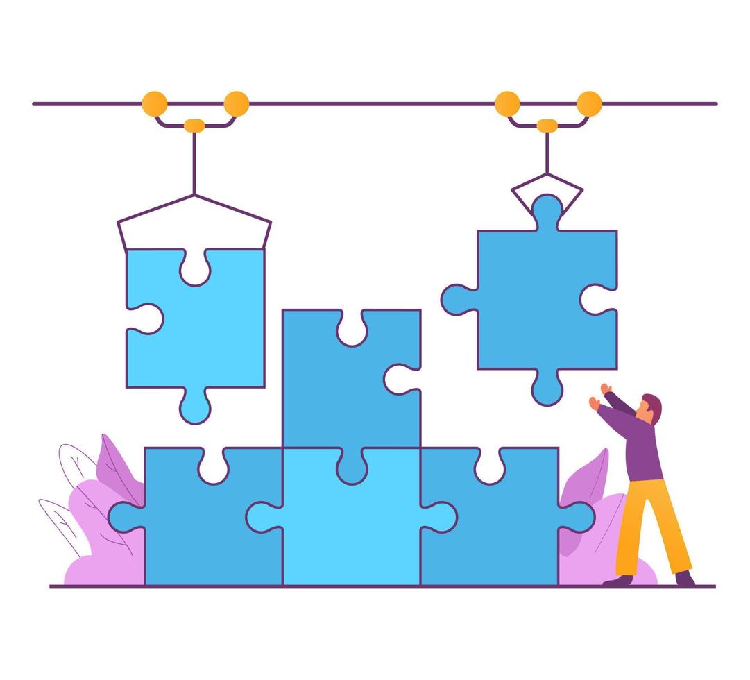 montagem de quebra-cabeça industrial robot.auto build. ilustração vetorial  flat.modern factory.robot mão detém puzzle.finding um solution.isolated em  um fundo branco. 7744628 Vetor no Vecteezy