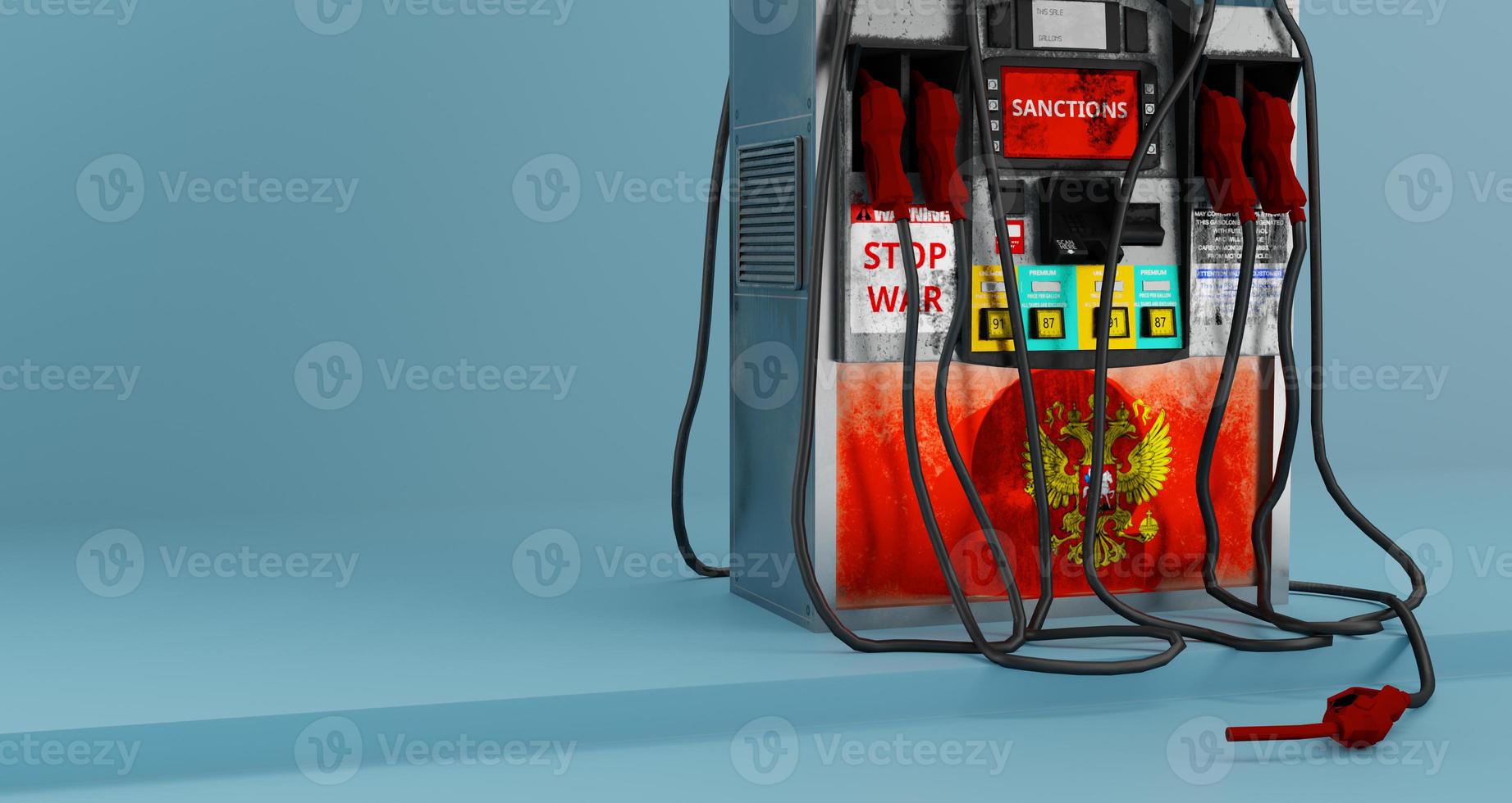 Russian petrol filling station, background, sanctions on Russian oil. 3D work and 3D illustration photo