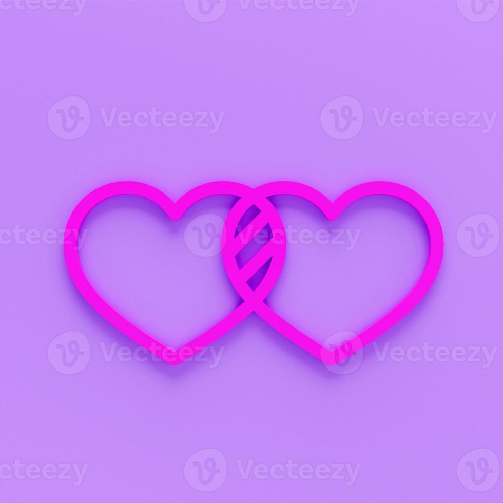 Two linked hearts 3d rendering icon isolated on colour background. Valentine's day symbol photo