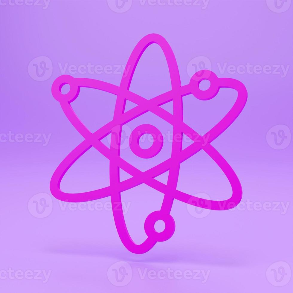 3d render of atom structure radiating energy. Flat 3d render of atom isolated on colour background photo