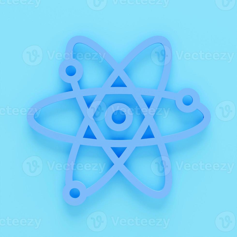 3d render of atom structure radiating energy. Flat 3d render of atom isolated on colour background photo