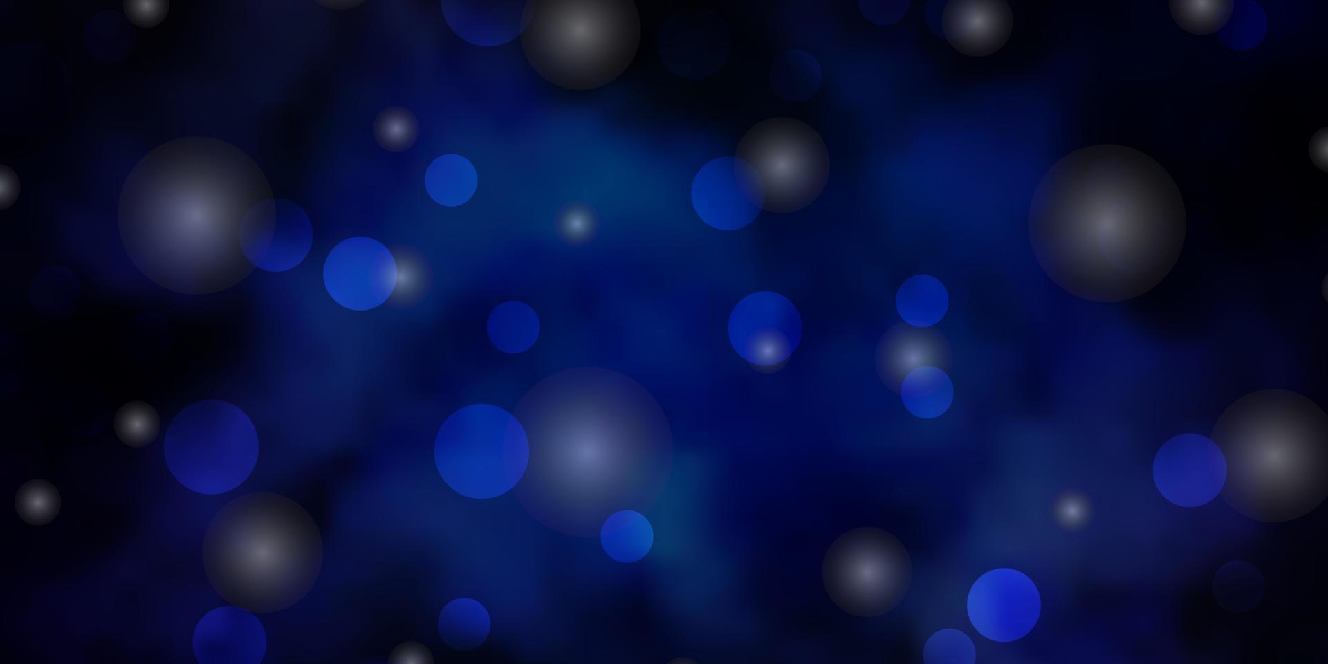 textura de vector azul oscuro con círculos, estrellas.