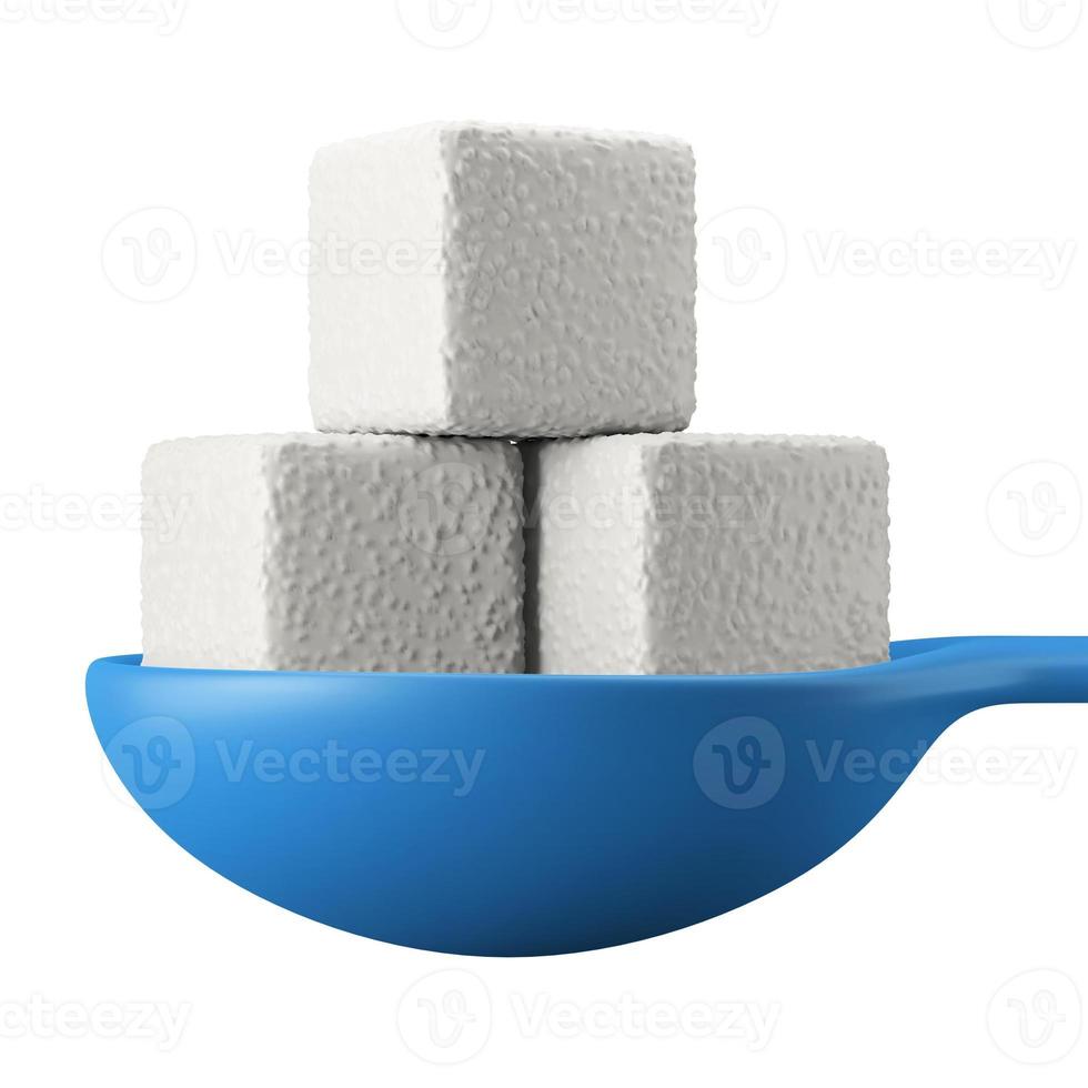 unhealthy stacked glucose sugar cubes on spoon 3d rendering icon illustration diet and food theme photo