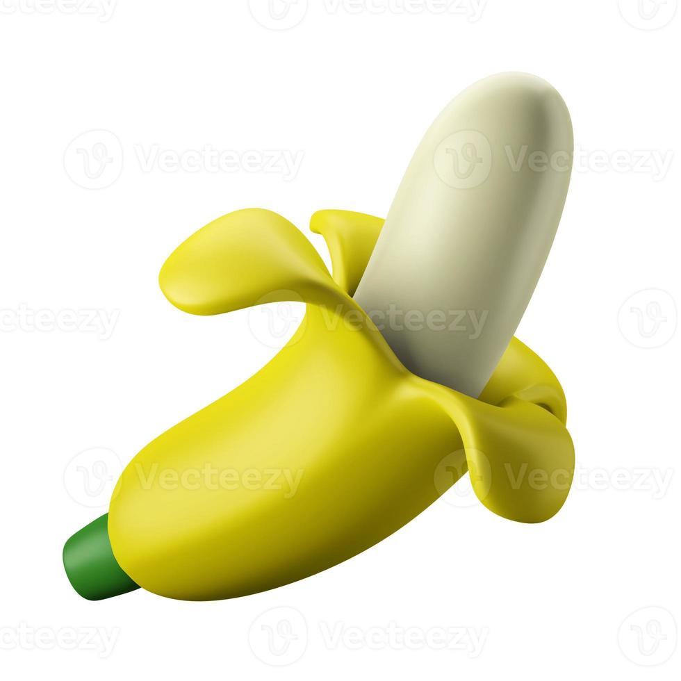 fruta de plátano nutritiva amarilla fresca medio pelada con piel ilustración de icono de representación 3d tema de fitness de dieta foto