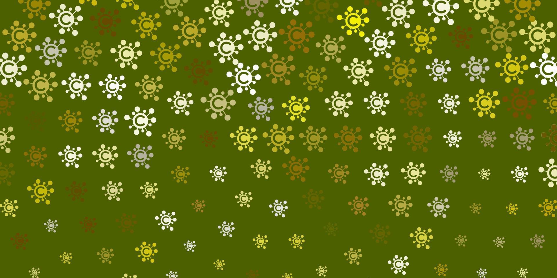 Fondo de vector verde claro, amarillo con símbolos de virus.