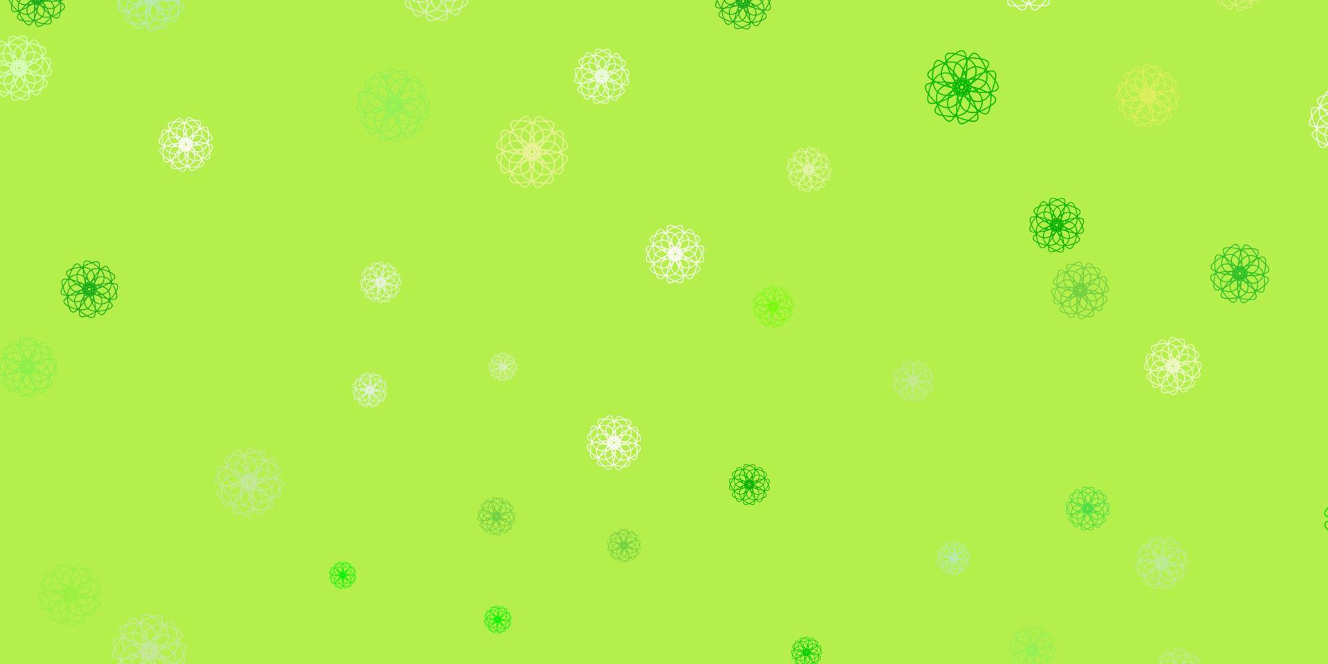 plantilla de doodle de vector verde claro, amarillo con flores.