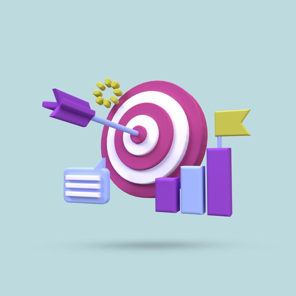 target and graph illustration for business idea concept isolated on colorful background,3D,render photo