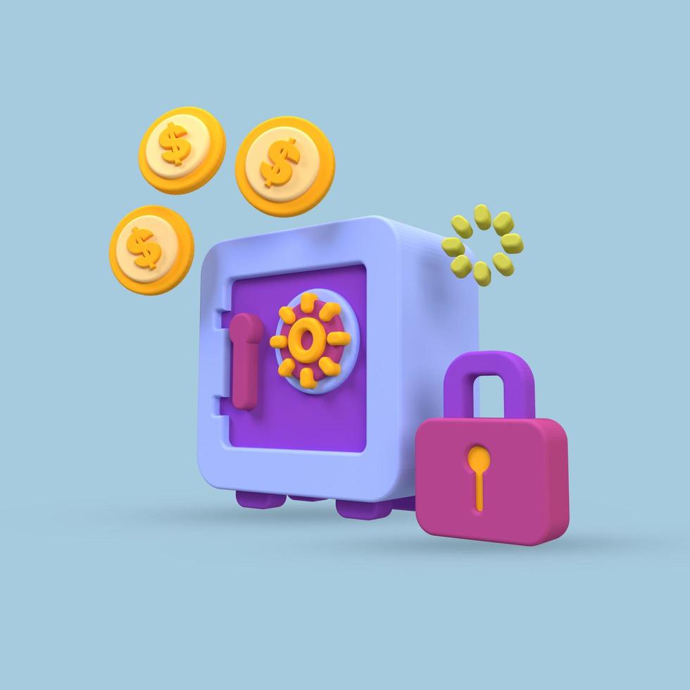 Safe box or Vault with coin illustration for business idea concept isolated on colorful background,3D,render photo