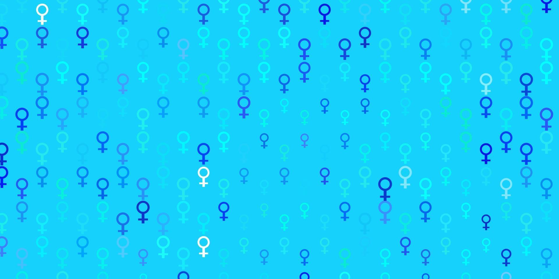 Telón de fondo de vector azul claro con símbolos de poder de las mujeres.