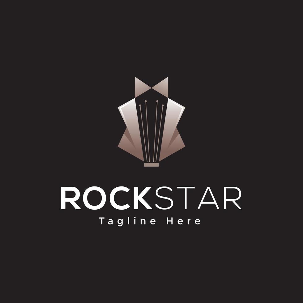 Luxury Collar of Suit, Pin, Tie with Guitar Rock Music logo design vector