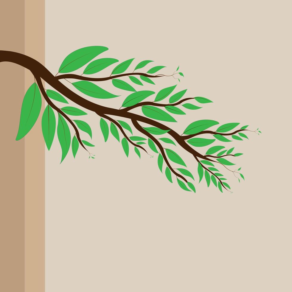 Illustration branches with green leaves isolated on brown background. vector