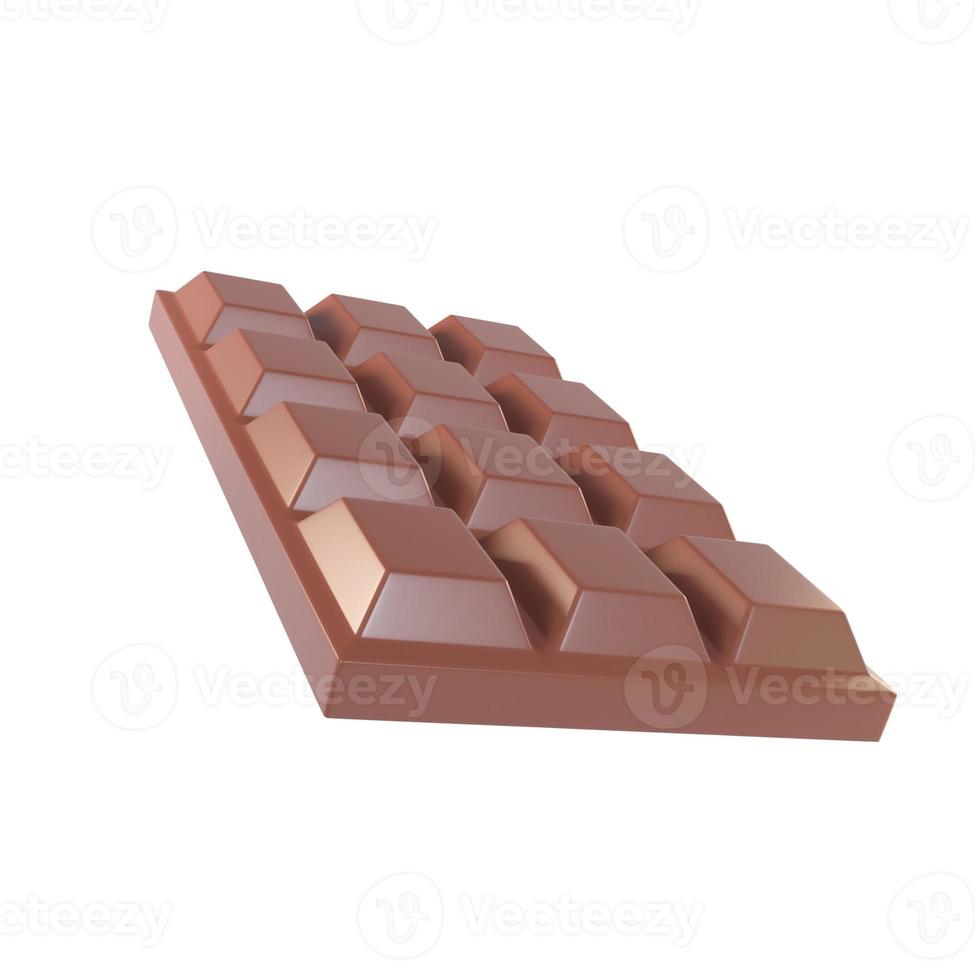 barra de chocolate. los dulces de cacao ayudan a relajarse al comer. procesamiento 3d foto