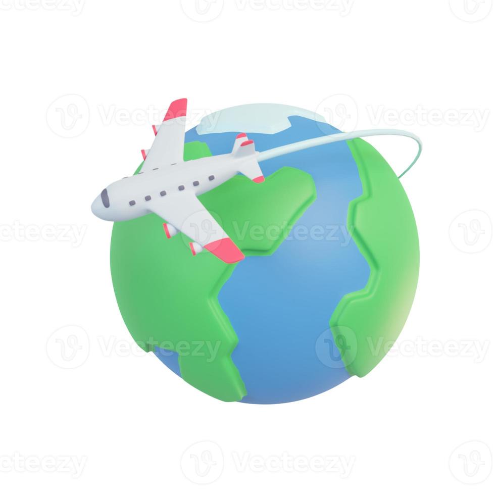 Passenger plane flying around the world. Holiday travel idea. 3D Rendering. photo