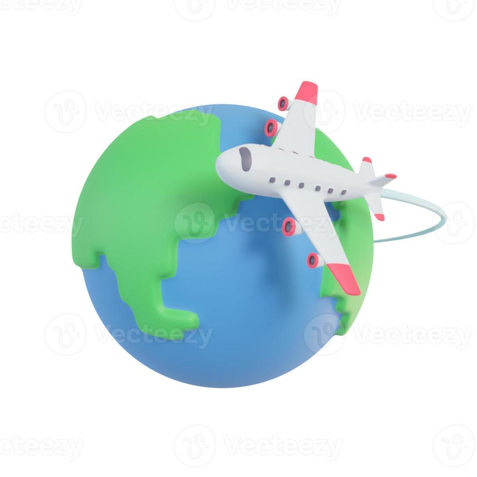 Passenger plane flying around the world. Holiday travel idea. 3D Rendering. photo