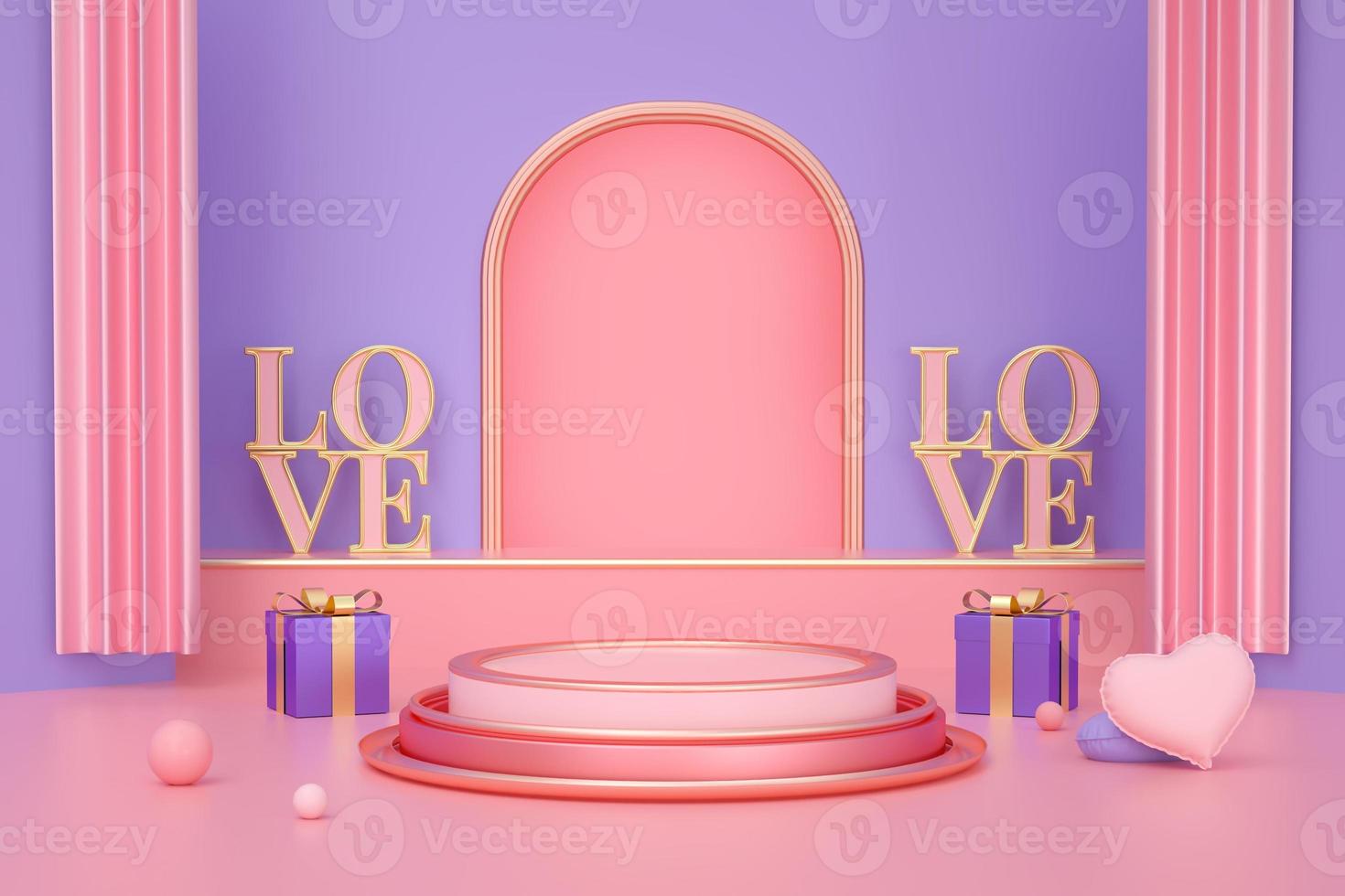 Happy Valentine's Day with 3D Empty Podium photo