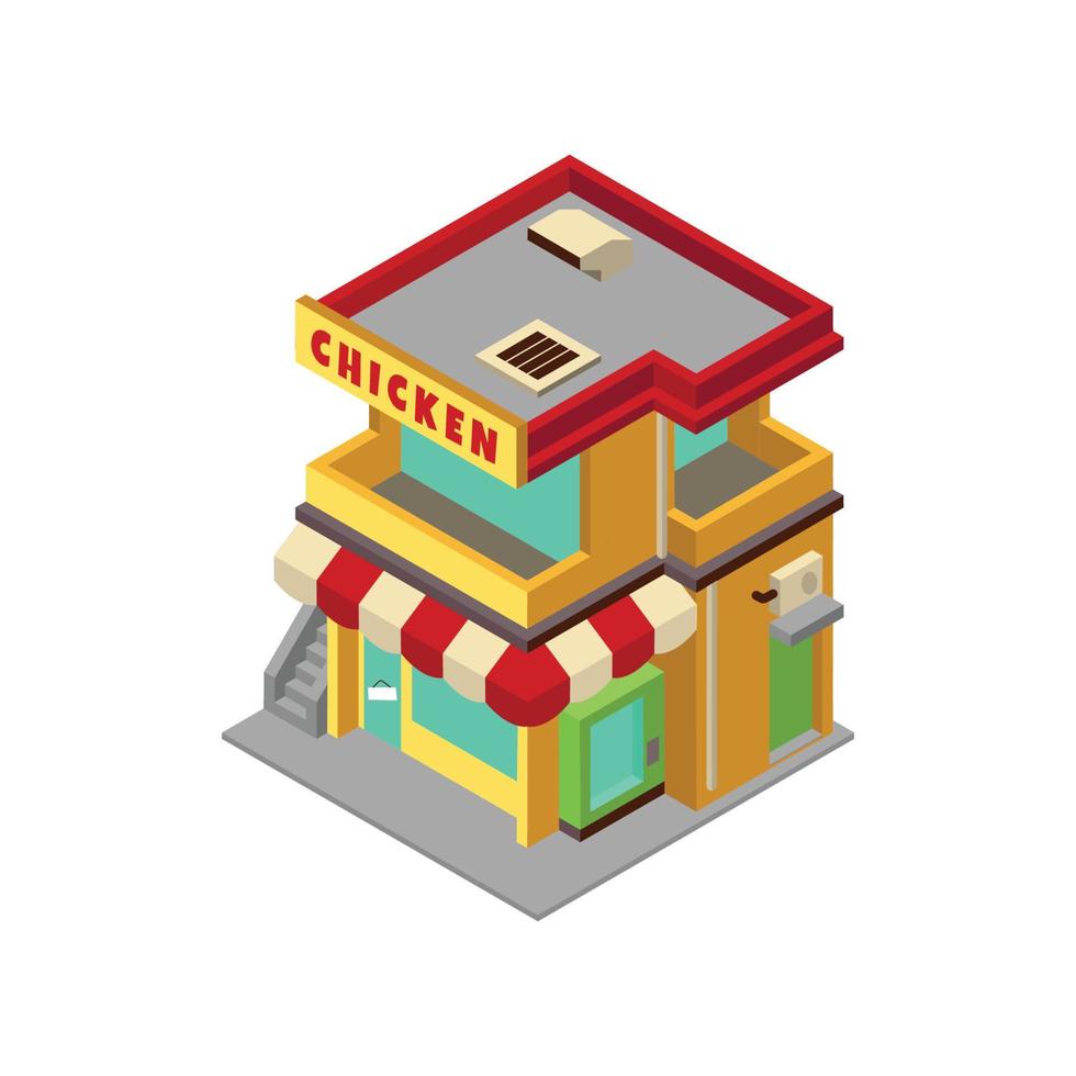 Diseño de vector de ilustración isométrica de tienda de hamburguesas