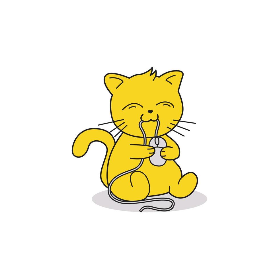Gato comiendo ratón de ordenador, diseño de ilustraciones vectoriales vector