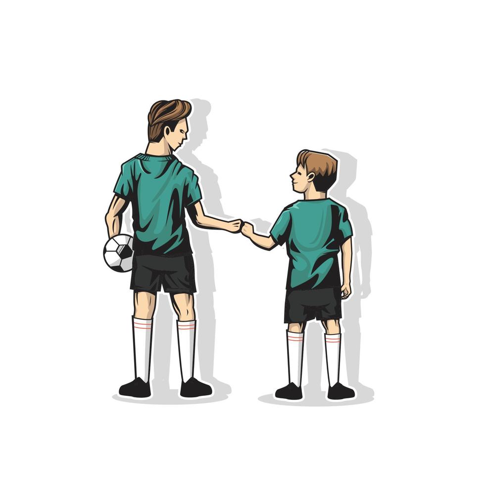 father and him son playing foot ball vector illustration design