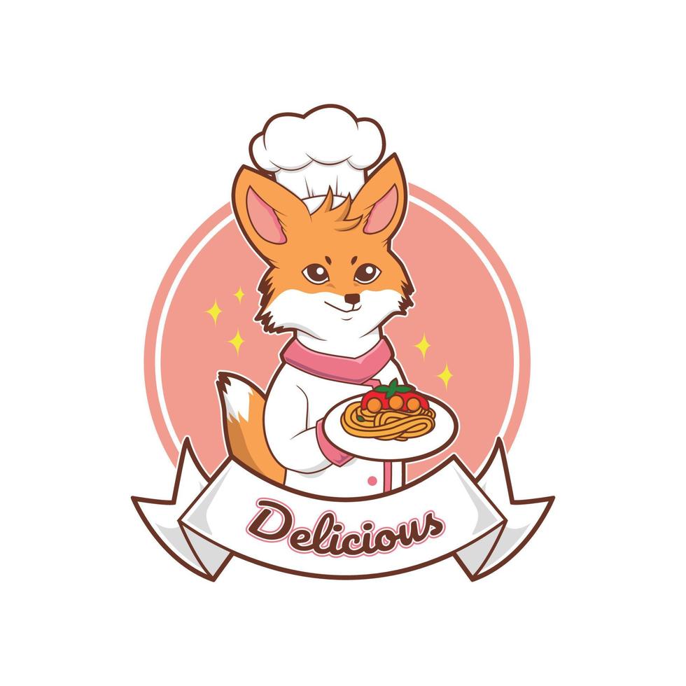 fox chef cute vector illustration logo design