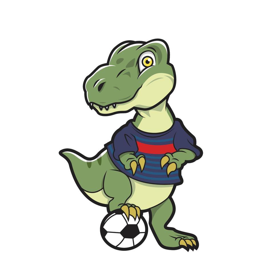 dinosaurios lindo jugando fútbol ilustración vectorial diseño de mascota vector