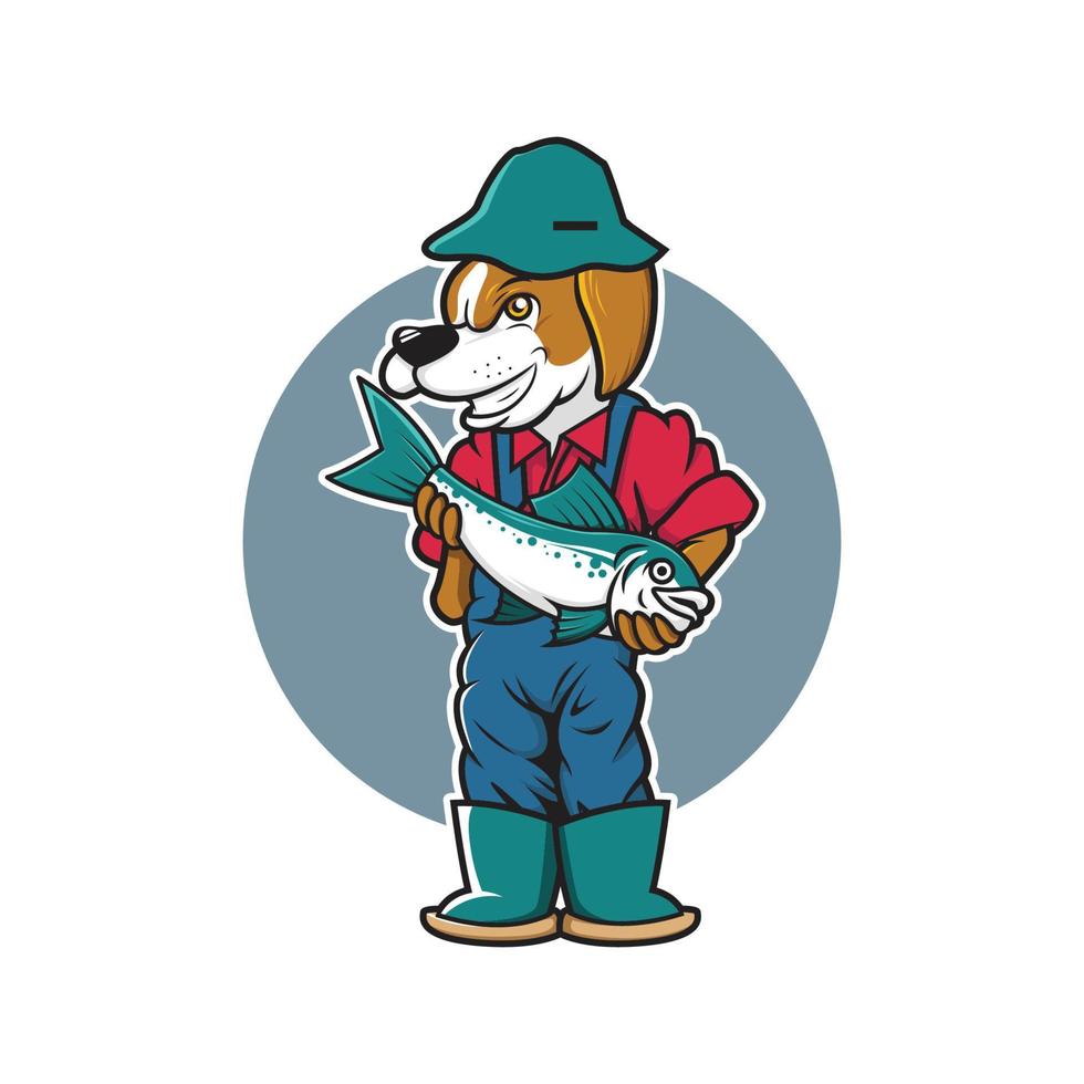 dog fishing vector illustration character design