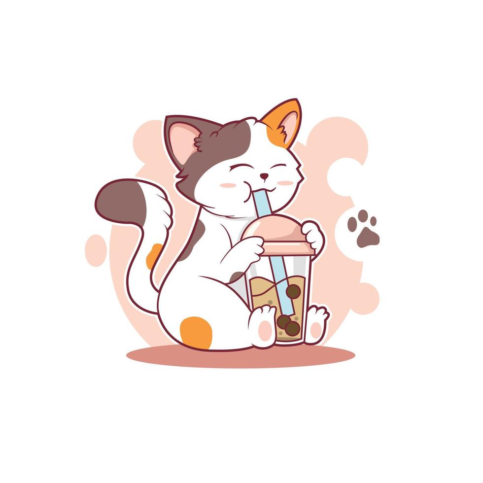 cat drinking boba vector cute illustration design