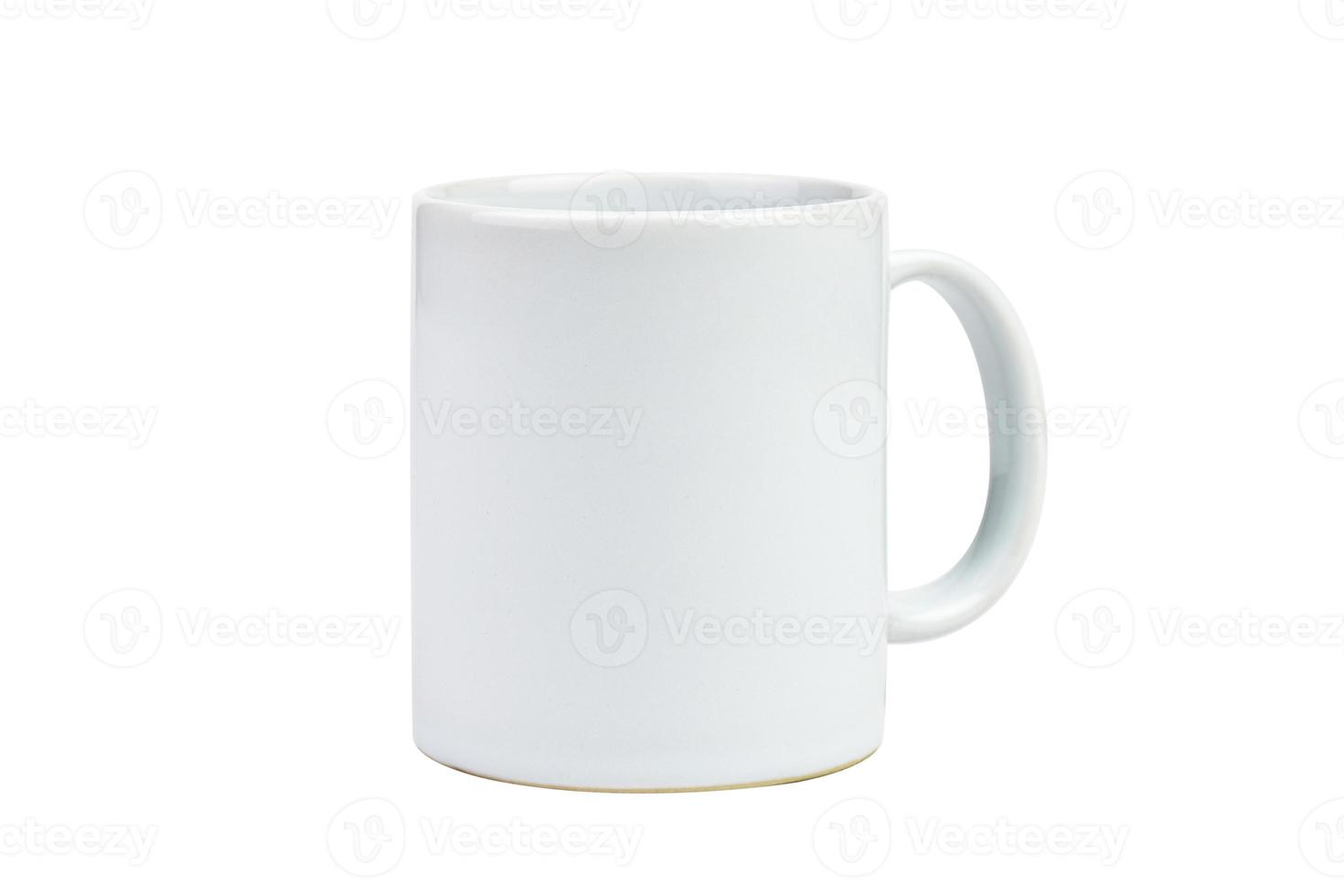 Clipping path. Close up of white mug mockup isolated on white background view. Blank Mug. Blank product. Coffee cup mockup. Mug ceramic blank. photo