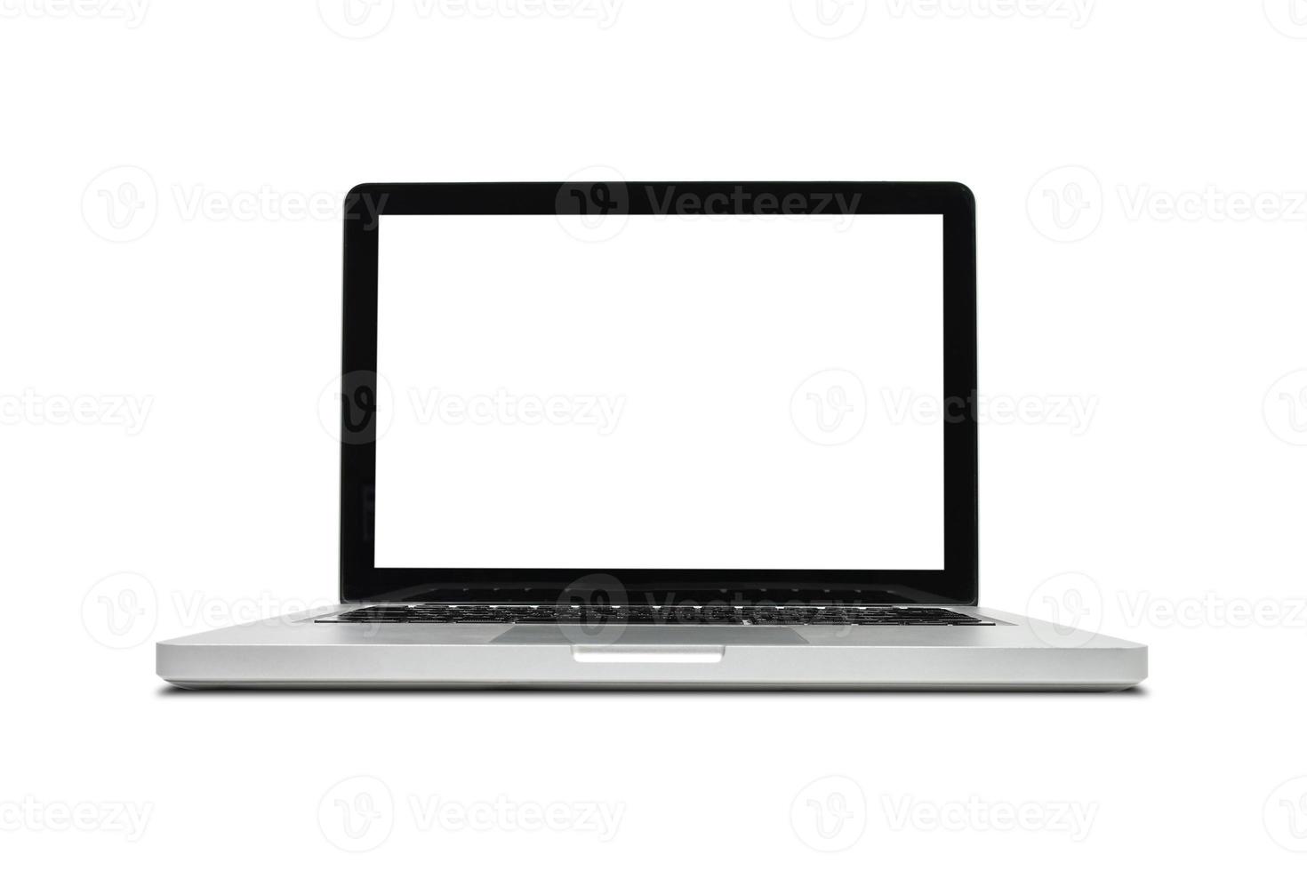 Clipping path. Laptop modern and blank white screen isolated on white background view. photo