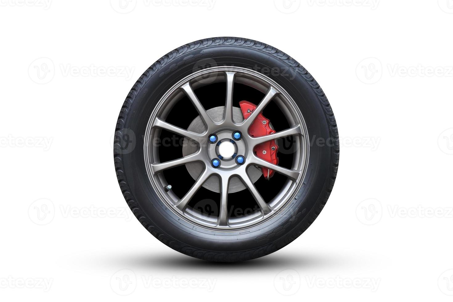 Clipping path. Close up of Silver Wheel super car isolated on white background view. Magneto wheels. Movement.  Move car. Top view. Flat lay view. photo