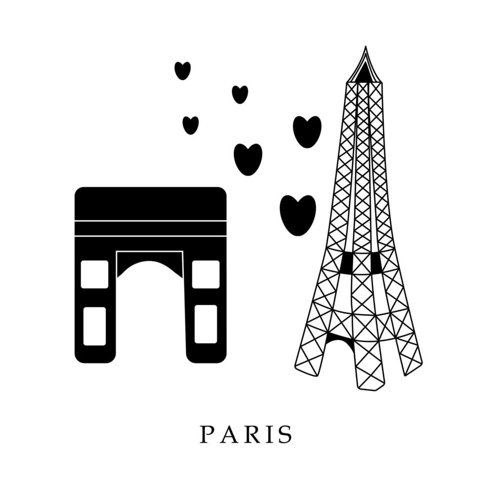 European capitals, Paris. Black and white illustration vector