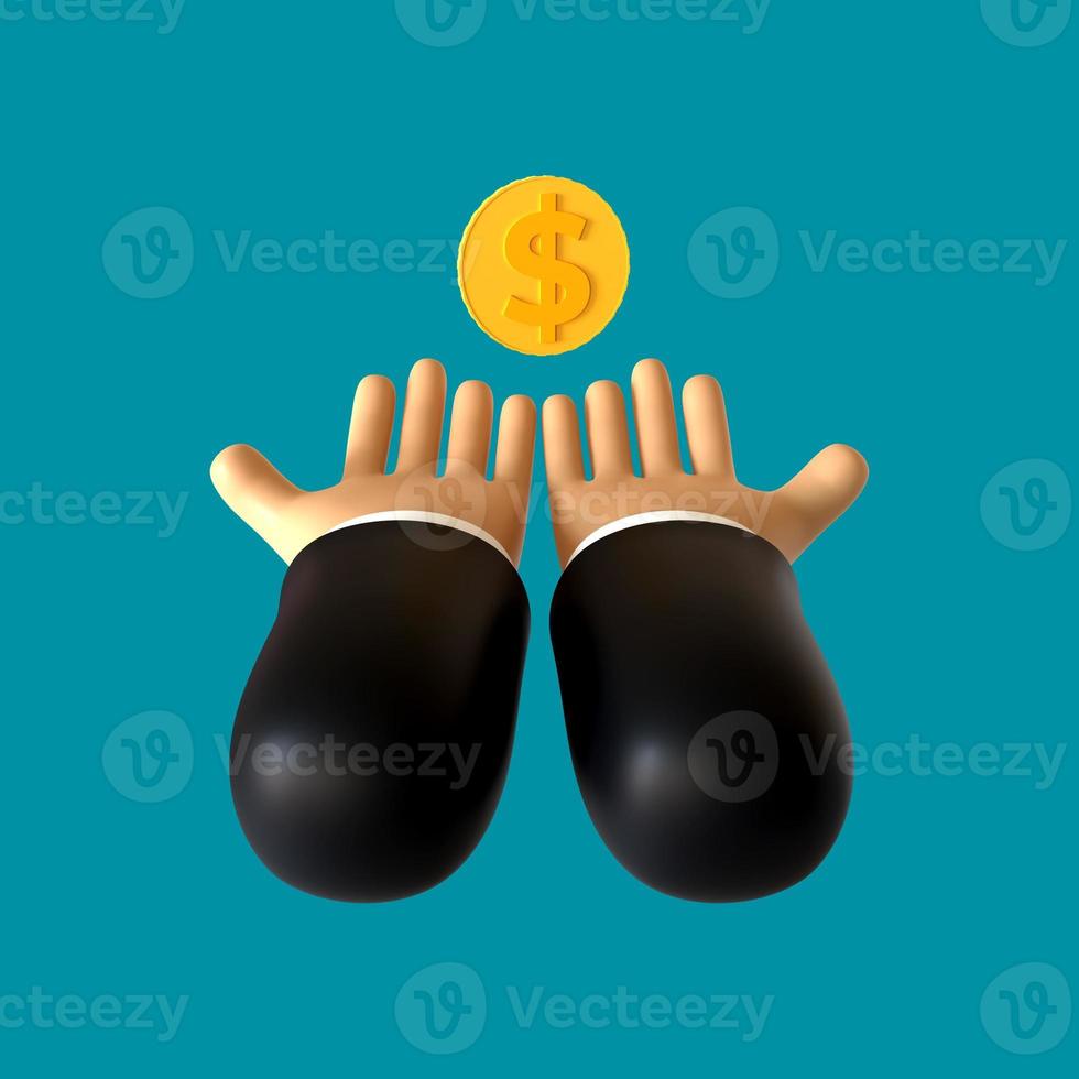 3D illustration of a hand gesture receiving a coin photo