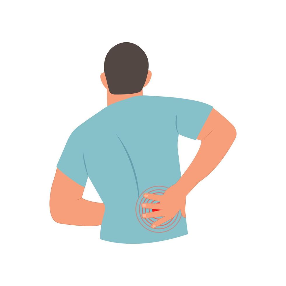 Man holding his back in pain. Lower back pain. Backache concept.Vector illustration on a white background. vector