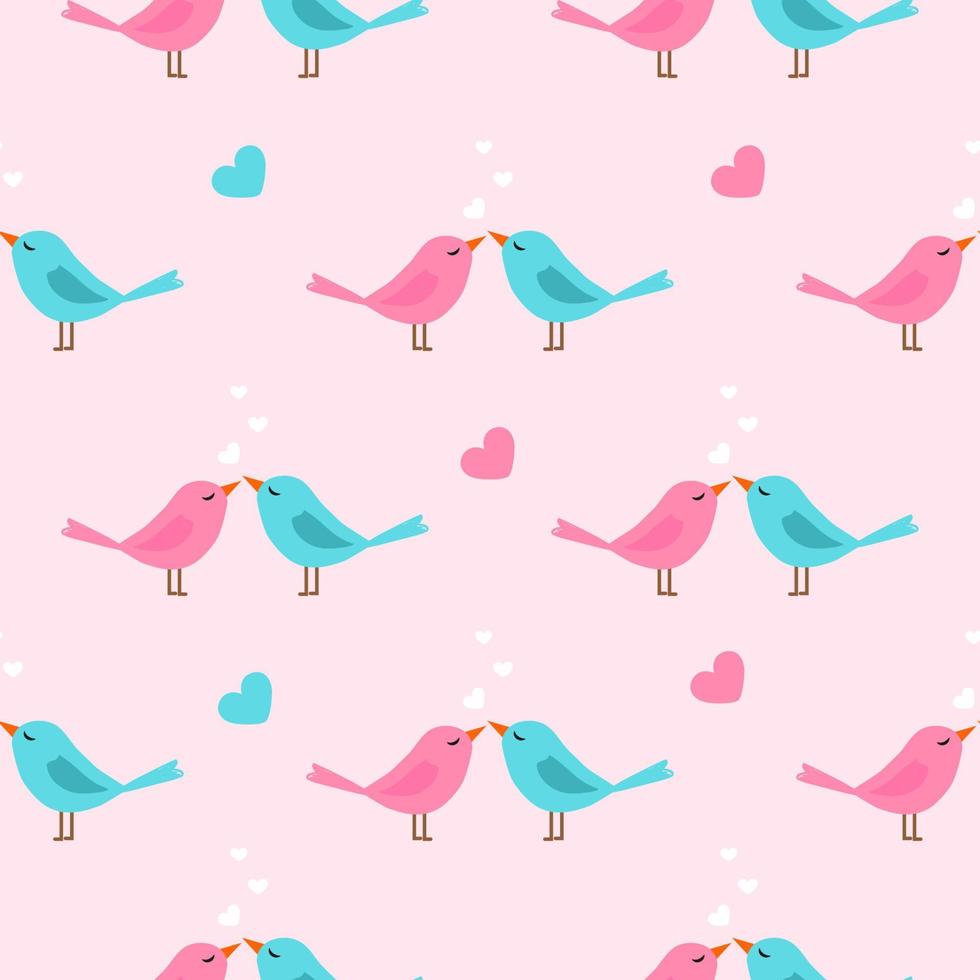 Seamless pattern with birds  and hearts. Background for wrapping paper, posters, wallpaper, greeting cards. Happy Valentine's day. vector