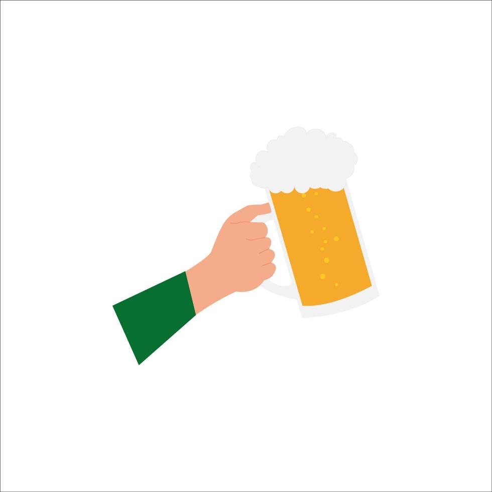 Hand holding a beer mug . Vector illustration in flat style. Isolated on white background.