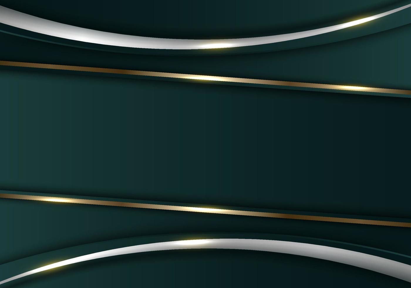 Elegant 3D abstract background green metallic stripes with gold lines template background vector